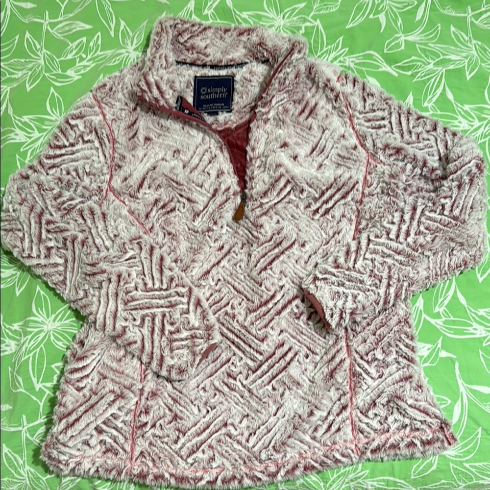 Pink and White Fuzzy Pullover